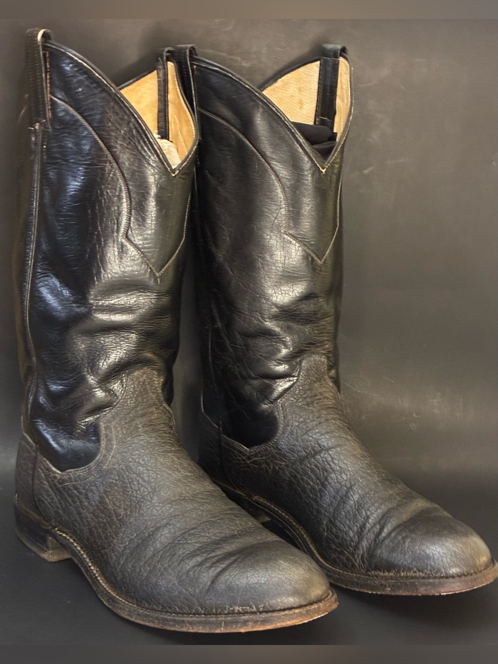 Panhandle Slim Black bull shoulderLeather cowboy boots SZ 9 D